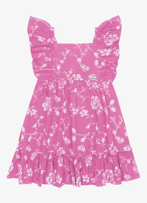 Trick Nick - Vestido Popeline Floral Bordado Rosa - TRICK NICK
