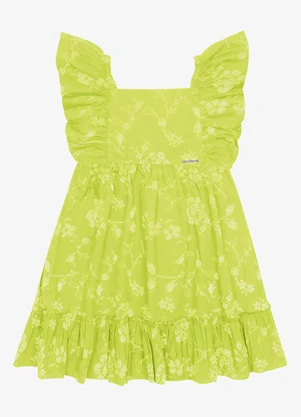 Trick Nick - Vestido Popeline Floral Bordado Verde - TRICK NICK
