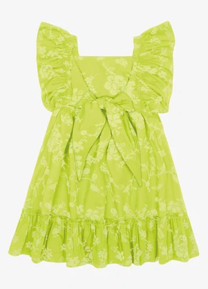 Trick Nick - Vestido Popeline Floral Bordado Verde - TRICK NICK