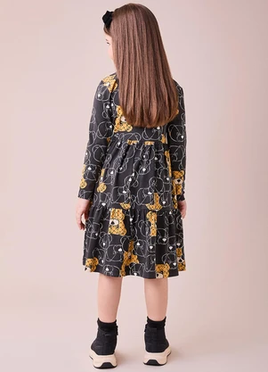 Momi - Vestido Preto com Estampa de Urso Preto - MOMI