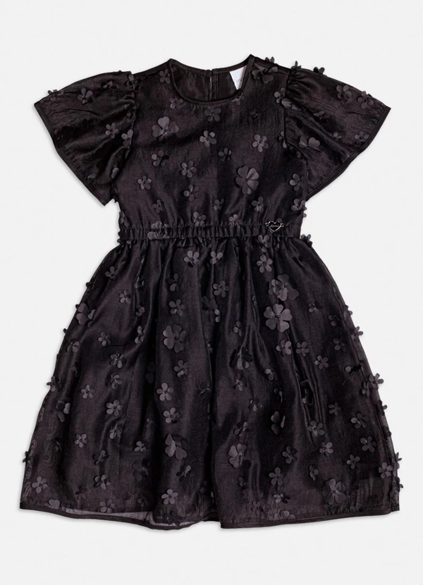Momi - Vestido Preto com Flores 3d Preto
