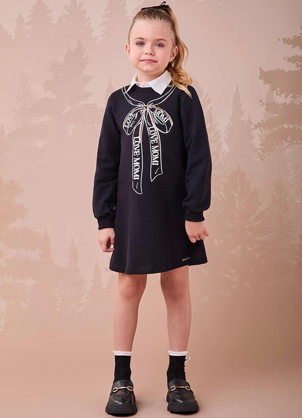 Momi - Vestido Preto com Laço de Paetê Preto