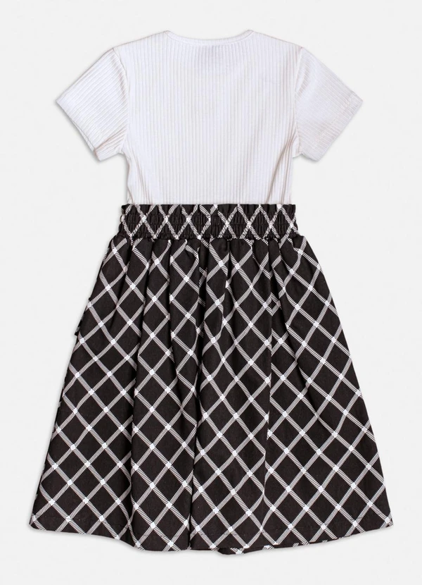 Momi - Vestido Preto com Saia Geométrica Branco 2