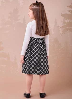 Momi - Vestido Preto com Saia Xadrez Branco - MOMI