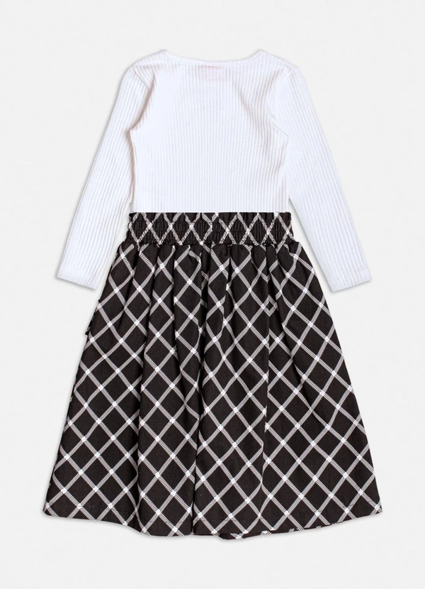 Momi - Vestido Preto com Saia Xadrez Branco 4