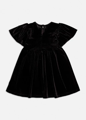 Momi - Vestido Preto de Veludo Cotelê com Laço Marinho - MOMI