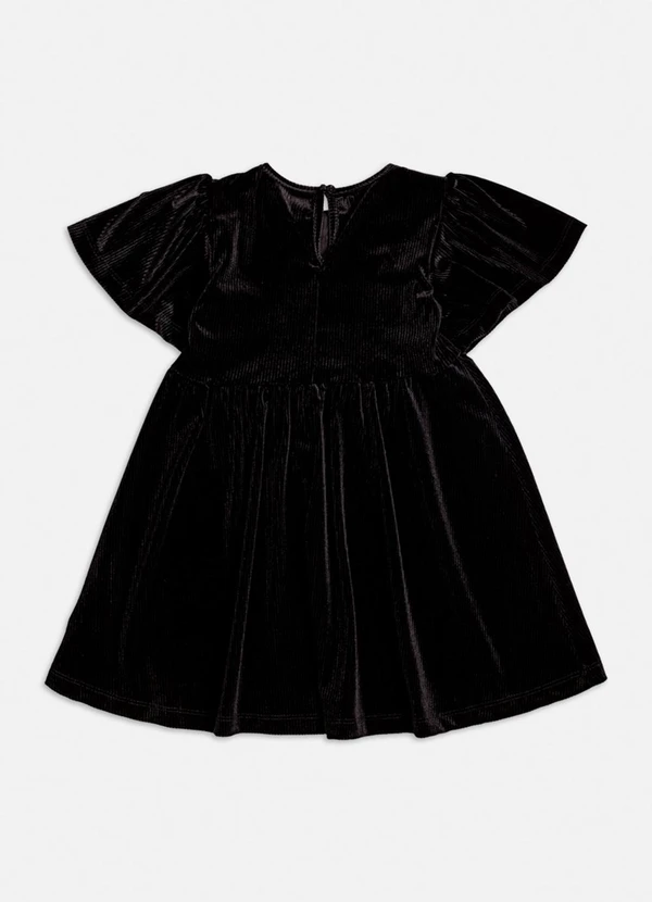 Momi - Vestido Preto de Veludo Cotelê com Laço Marinho 2