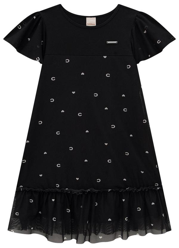 Carinhoso - Vestido Preto Evasê Corações em Tule 2