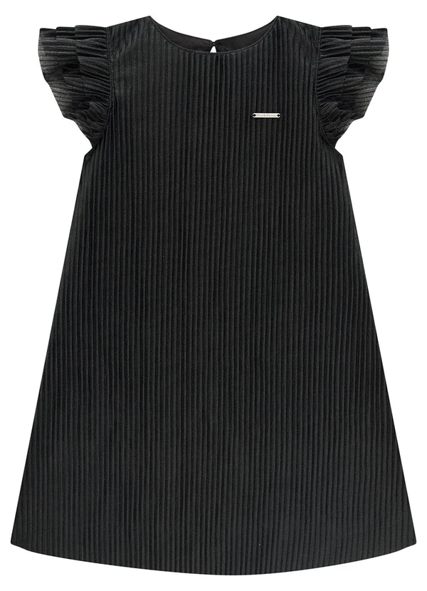 Carinhoso - Vestido Preto Evasê Plissado