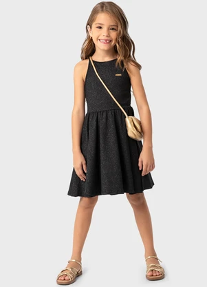 Carinhoso - Vestido Preto Godê com Glitter - CARINHOSO