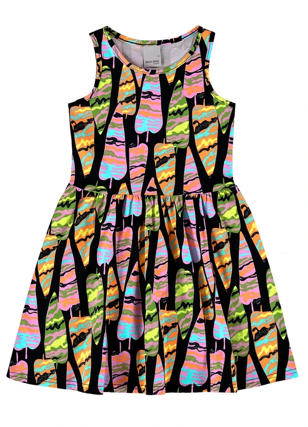 Malwee Kids - Vestido Preto Godê Folhagens 2