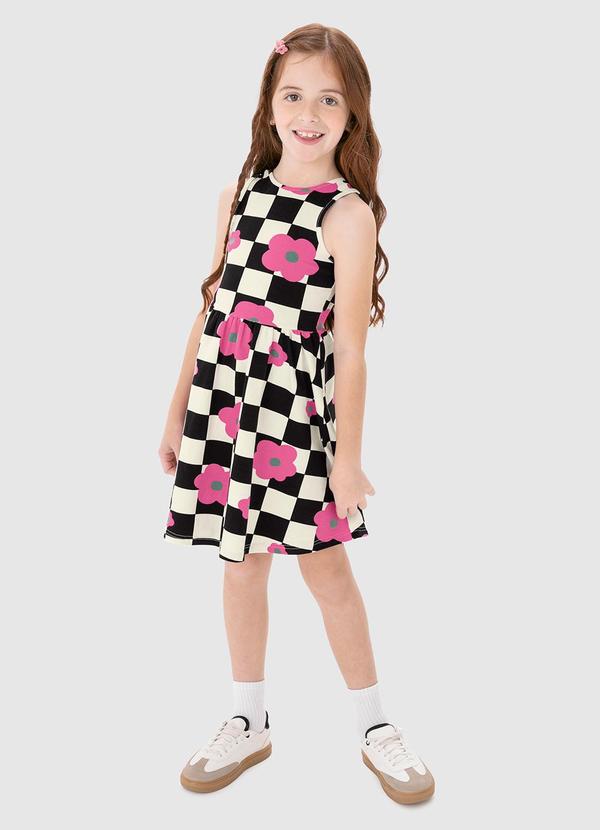 Malwee Kids - Vestido Preto Godê Vichy Floral