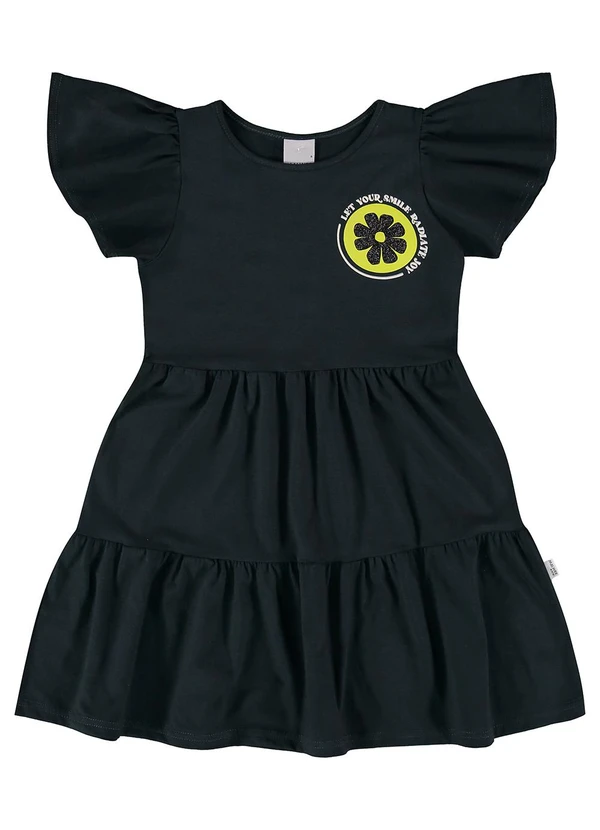 Malwee Kids - Vestido Preto Marias Let Your Smile Radiate Joy