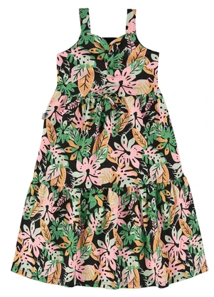 Malwee Kids - Vestido Preto Midi Tropical - MALWEE KIDS