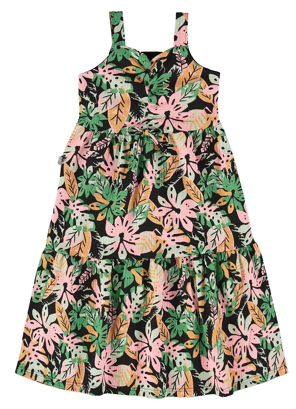Malwee Kids - Vestido Preto Midi Tropical