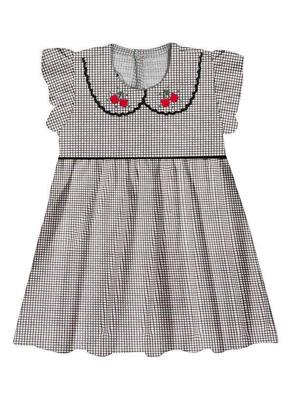 Alakazoo - Vestido Quadriculado Gola Dupla BordadosPreto