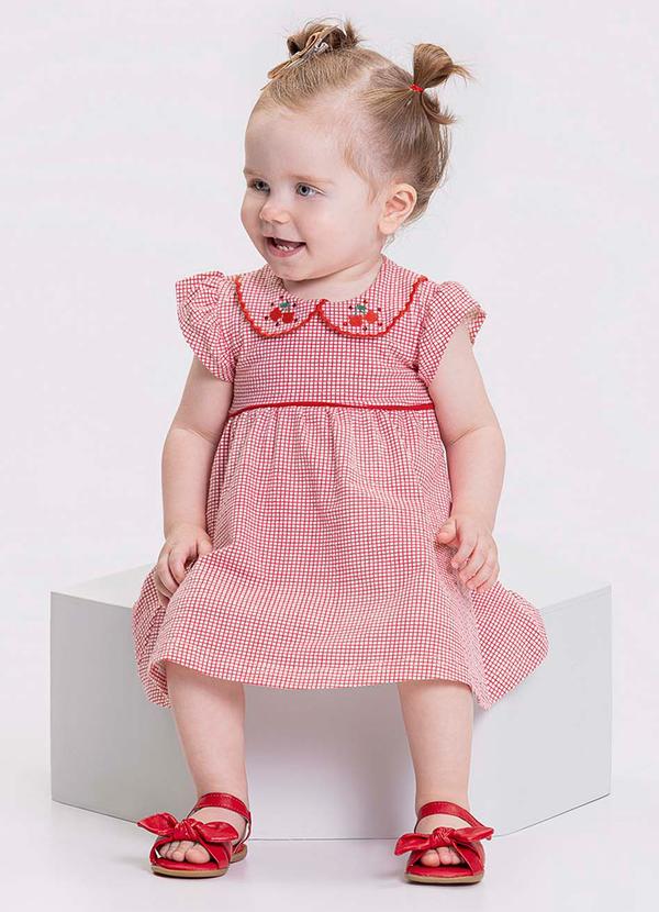 Alakazoo - Vestido Quadriculado Gola Dupla BordadosVermelho 1