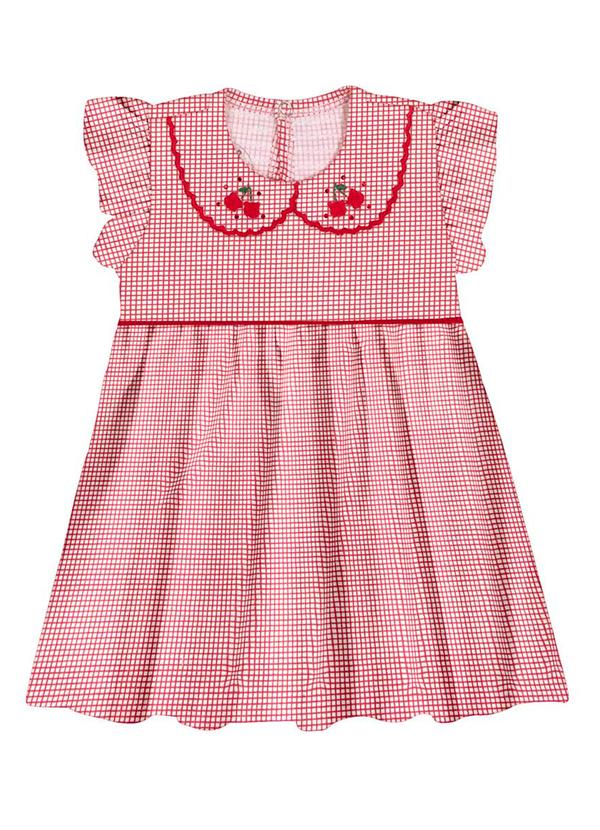 Alakazoo - Vestido Quadriculado Gola Dupla BordadosVermelho 2