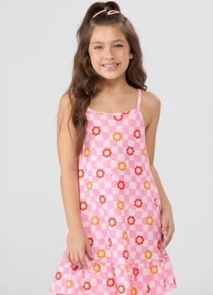Vida Costeira - Vestido Regata Babado Corações Rosa Claro - VIDA COSTEIRA