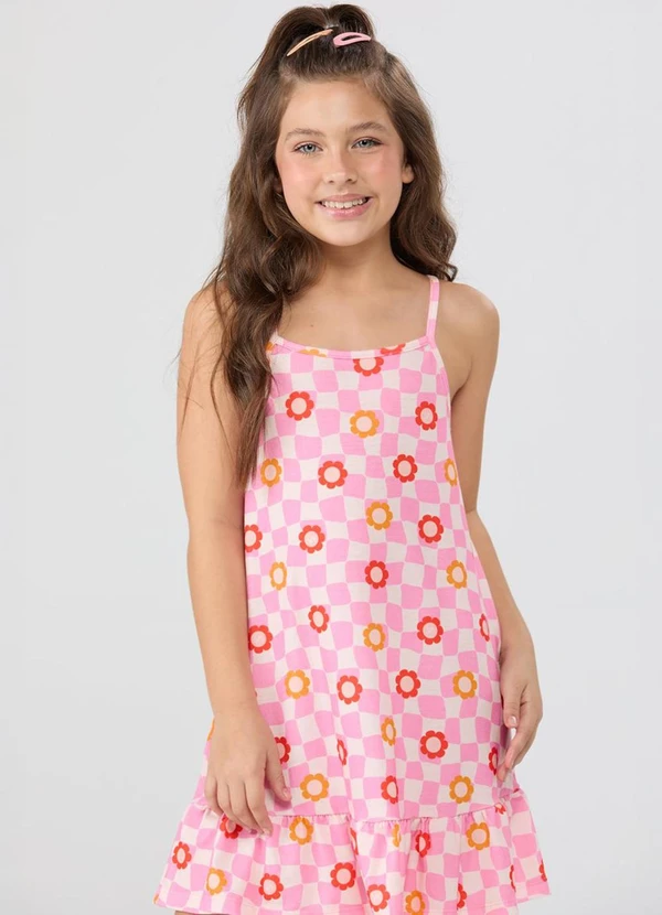 Vida Costeira - Vestido Regata Babado Corações Rosa Claro