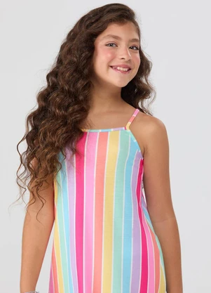 Vida Costeira - Vestido Regata Babado Listras Coloridas Colorido - VIDA COSTEIRA