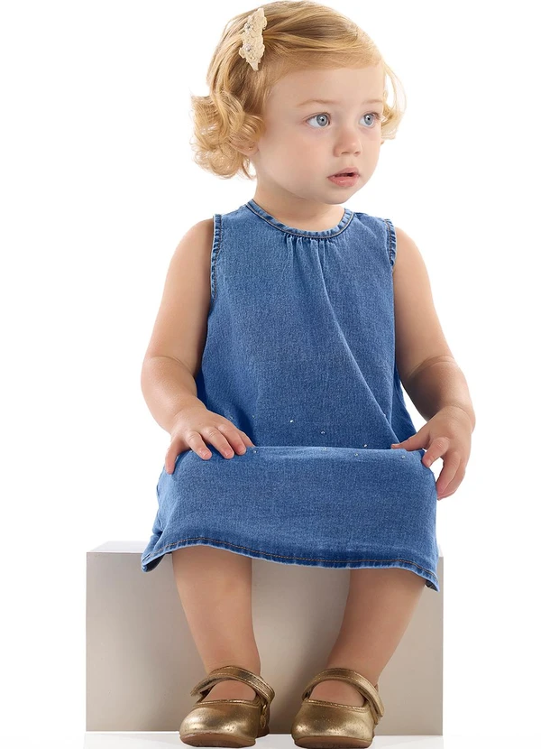 Quimby - Vestido Regata para Bebê em Jeans Azul