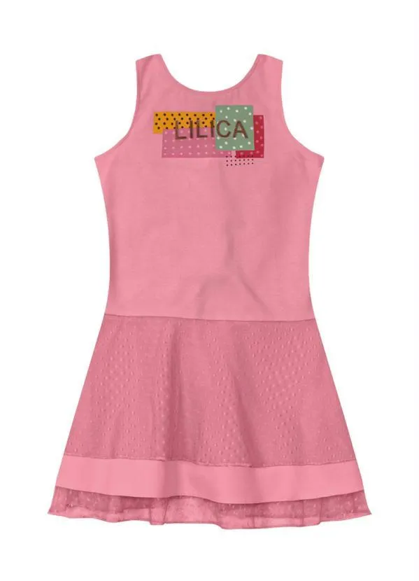 Vestido Regata Poá Tecido Crepe Infantil Rosa Lilica Ripilica
