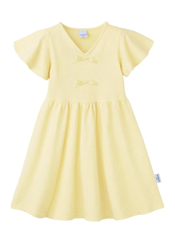 Malwee Kids - Vestido Rodado Acinturado Anarruga Amarelo Claro