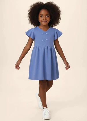 Malwee Kids - Vestido Rodado Acinturado Anarruga Azul - MALWEE KIDS