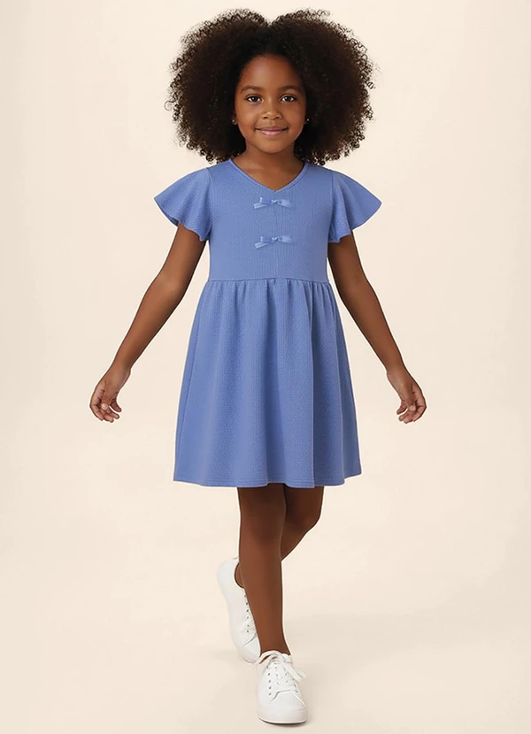 Malwee Kids - Vestido Rodado Acinturado Anarruga Azul