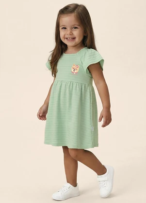 Malwee Kids - Vestido Rodado Acinturado Cachorrinha Verde Água - MALWEE KIDS