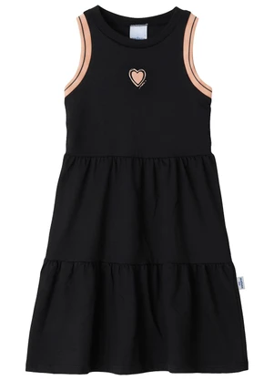 Malwee Kids - Vestido Rodado Acinturado Coração Preto - MALWEE KIDS