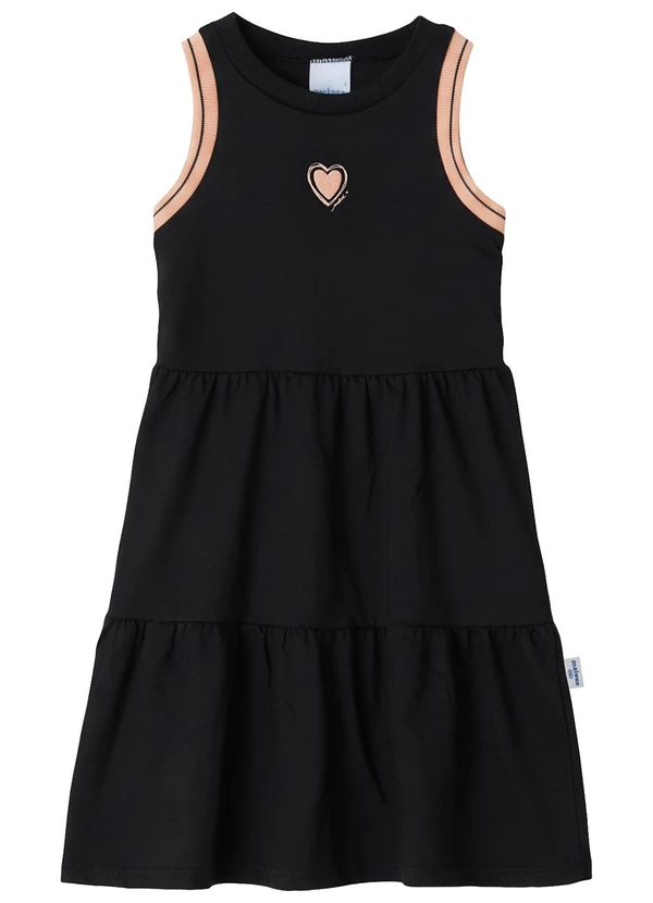 Malwee Kids - Vestido Rodado Acinturado Coração Preto