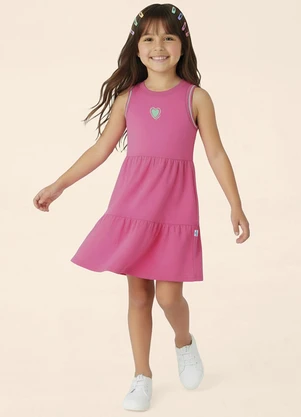 Malwee Kids - Vestido Rodado Acinturado Coração Rosa - MALWEE KIDS