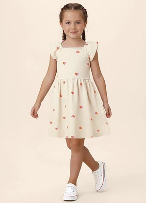 Malwee Kids - Vestido Rodado Acinturado Corações Off White - MALWEE KIDS