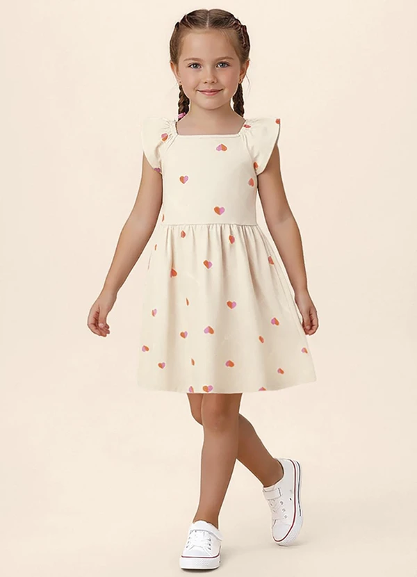 Malwee Kids - Vestido Rodado Acinturado Corações Off White