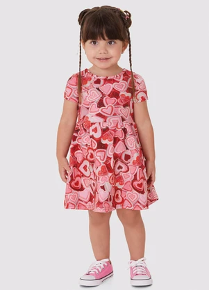 Malwee Kids - Vestido Rodado Acinturado Corações Vermelho - MALWEE KIDS
