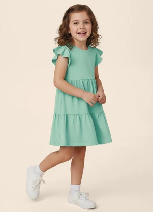 Malwee Kids - Vestido Rodado Acinturado em Malha Verde Água - MALWEE KIDS