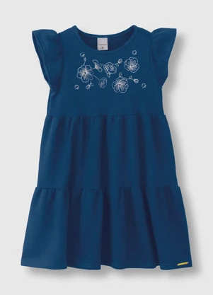 Carinhoso - Vestido Rodado Acinturado Floral Azul Escuro - CARINHOSO