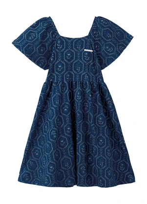 Carinhoso - Vestido Rodado Acinturado Floral Azul Marinho - CARINHOSO