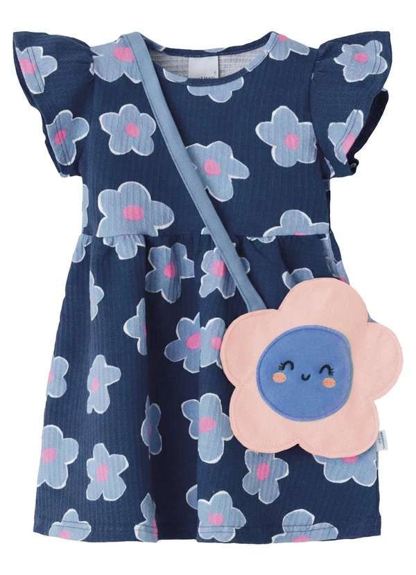 Malwee Kids - Vestido Rodado Acinturado Floral com Azul Claro