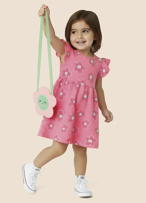 Malwee Kids - Vestido Rodado Acinturado Floral com Bolsa Rosa - MALWEE KIDS