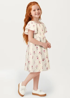 Carinhoso - Vestido Rodado Acinturado Floral Off White - CARINHOSO