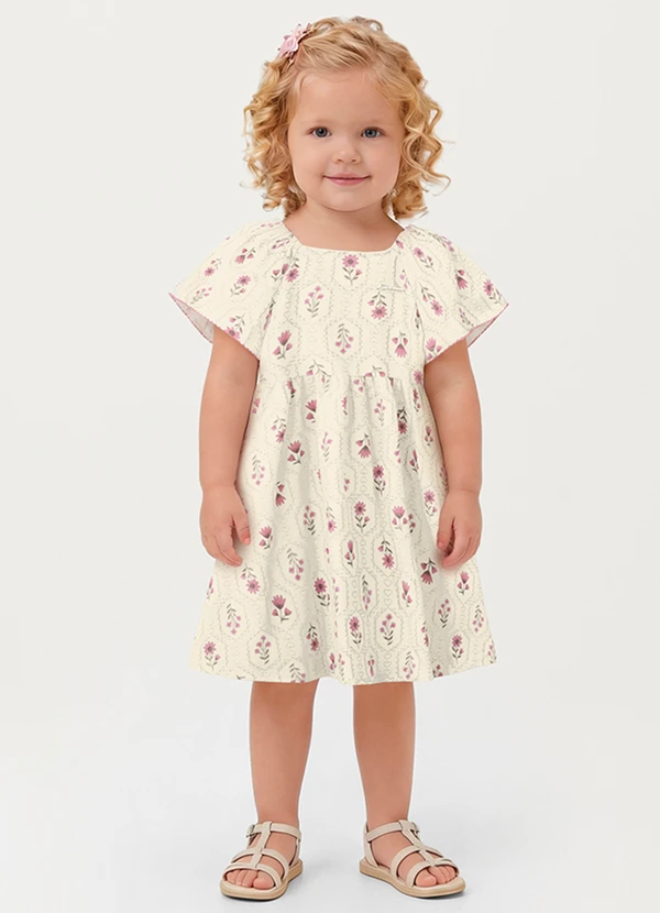 Carinhoso - Vestido Rodado Acinturado Floral Off White