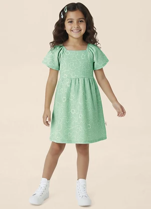 Malwee Kids - Vestido Rodado Acinturado Floral Verde Água - MALWEE KIDS