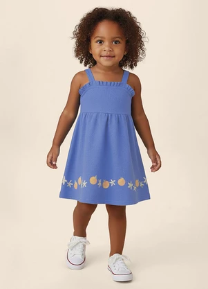 Malwee Kids - Vestido Rodado Acinturado Flores & Frutas Azul - MALWEE KIDS