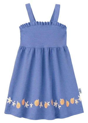 Malwee Kids - Vestido Rodado Acinturado Flores & Frutas Azul - MALWEE KIDS