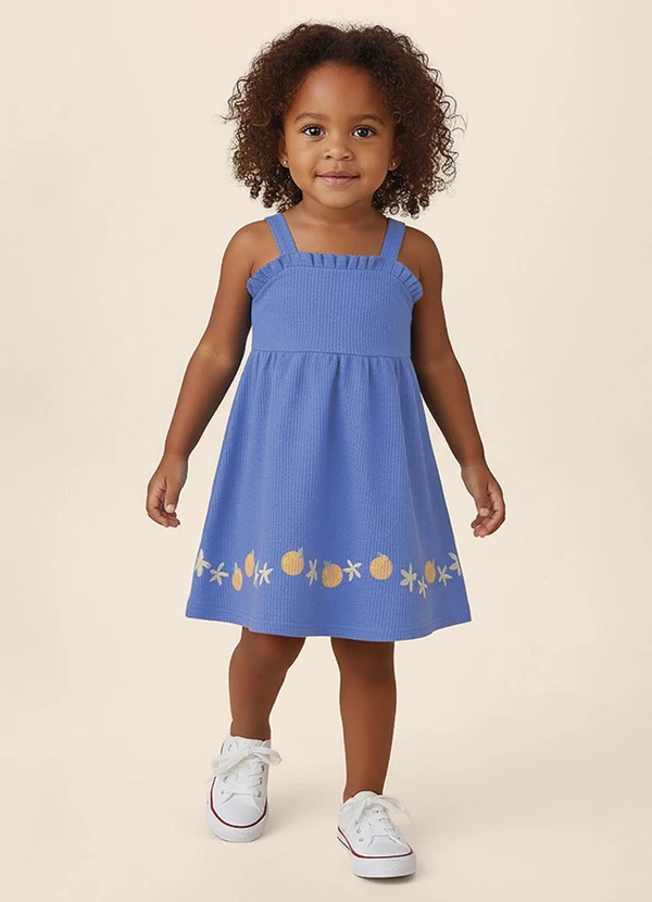 Malwee Kids - Vestido Rodado Acinturado Flores & Frutas Azul