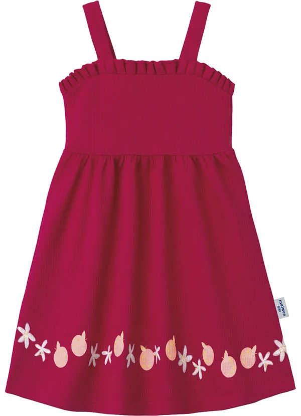 Malwee Kids - Vestido Rodado Acinturado Flores & Rosa Fúcsia