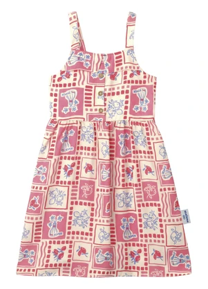 Malwee Kids - Vestido Rodado Acinturado Flores Rosa - MALWEE KIDS